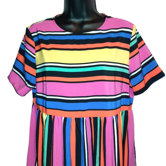 Shein Women Size Large 8 / 10 Multi Colorful Striped Tiered Long Dress - Picture 2 of 7